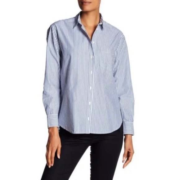 Madewell Blue & White Vertical Stripe & Pinstripes Button-Down Collared Shirt - Picture 2 of 7